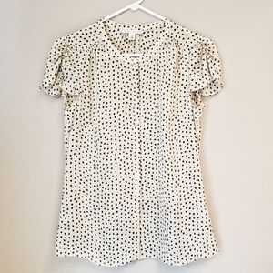 100% Silk Cream Polka Dotted Shirt Blouse